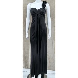 Steppin Out Dress Womens 5 6 Black One Shoulder Ruffle Maxi Formal Gown HOCO Y2K